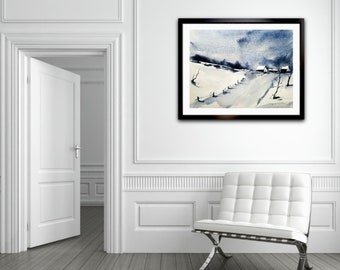 オリジナル絵画、半抽象画、水彩オリジナル、オリジナル風景画、半抽象