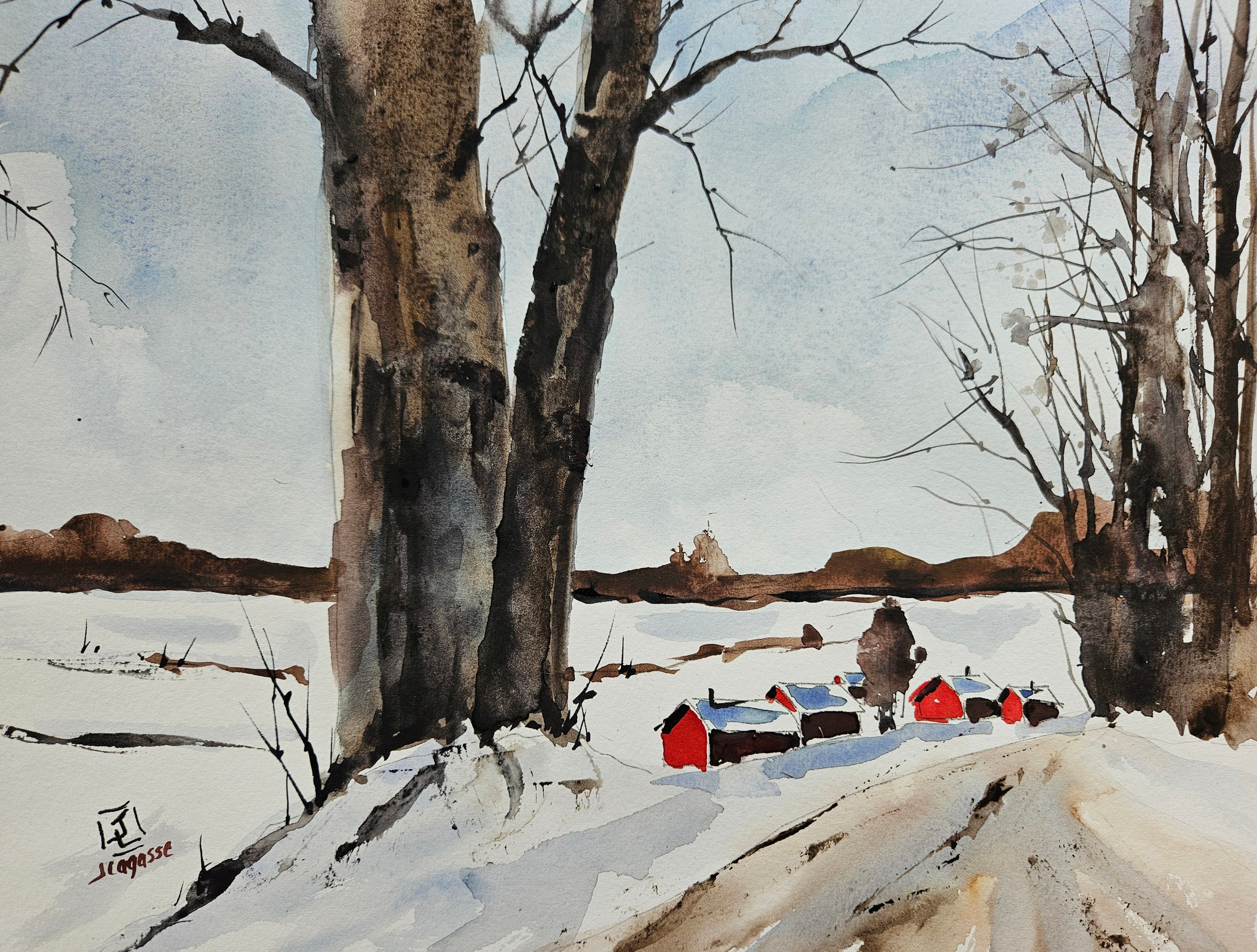 Watercolor Original painting, Winter Landscape Painting, Maine art, Maine landscape, Original watercolor painting, Jim Lagasse, painting