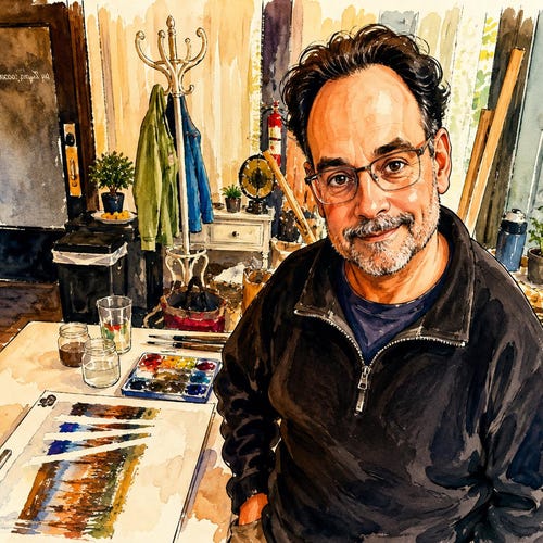 オリジナル抽象画、抽象風景画、水彩画、ジム・ラガッセアート