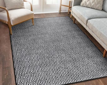 Greek Key Design Anti-Slip Door Mat – Washable Kitchen & Hall Runner In Black/Grey – Made In Turkey 12 thumbnail image