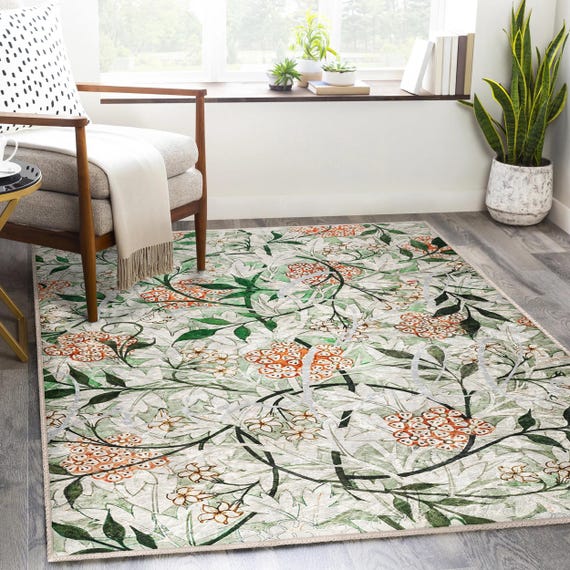 William Morris Botanical Floral Rug - Vintage Art Nouveau Leafy