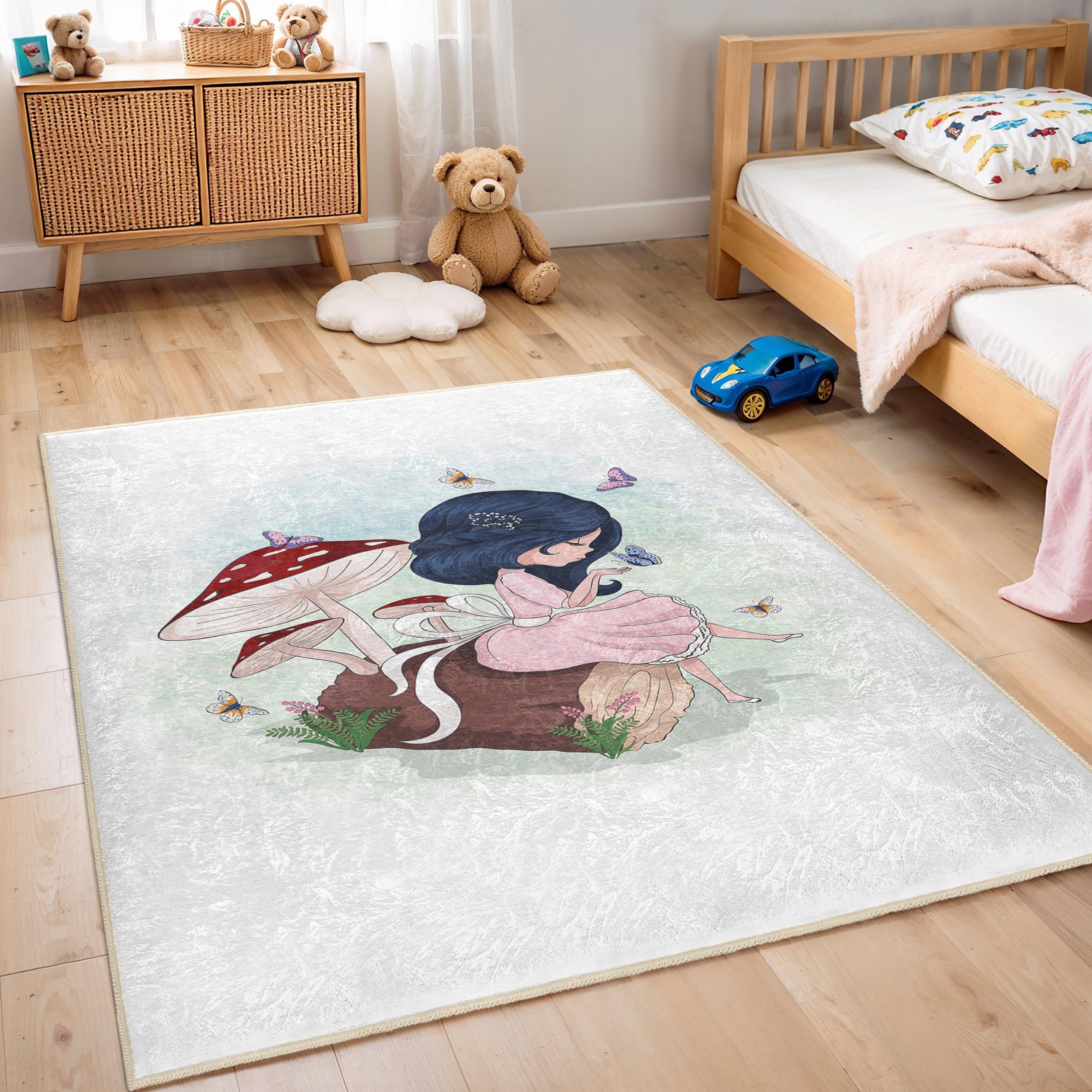 Fairy Blue Rug Mushroom Fairy Pink Dress Kids Room Rug-enchanted Forest Butterfly ...