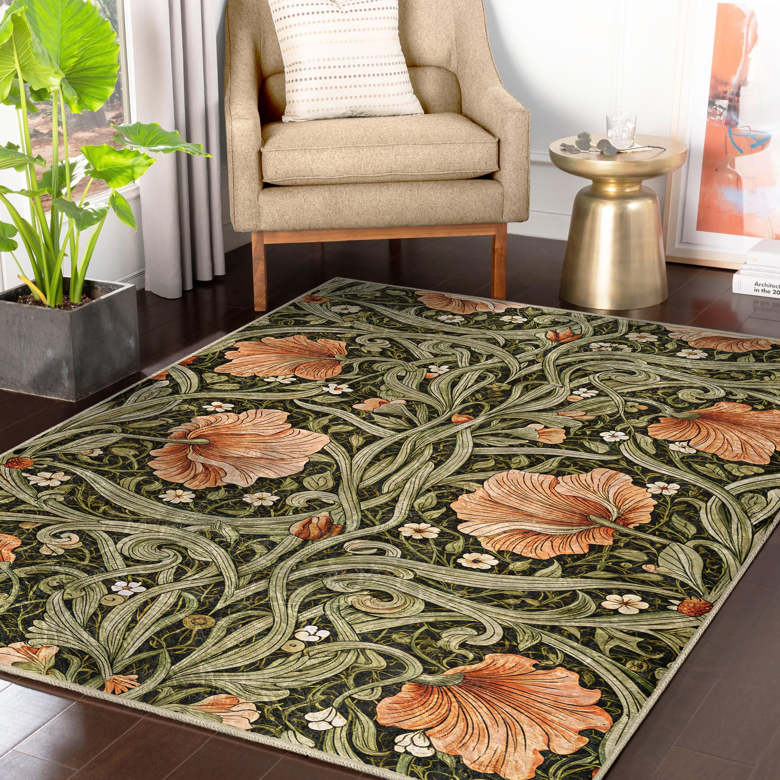 William Morris Style Area Rug - Victorian Floral Carpet - Non-slip