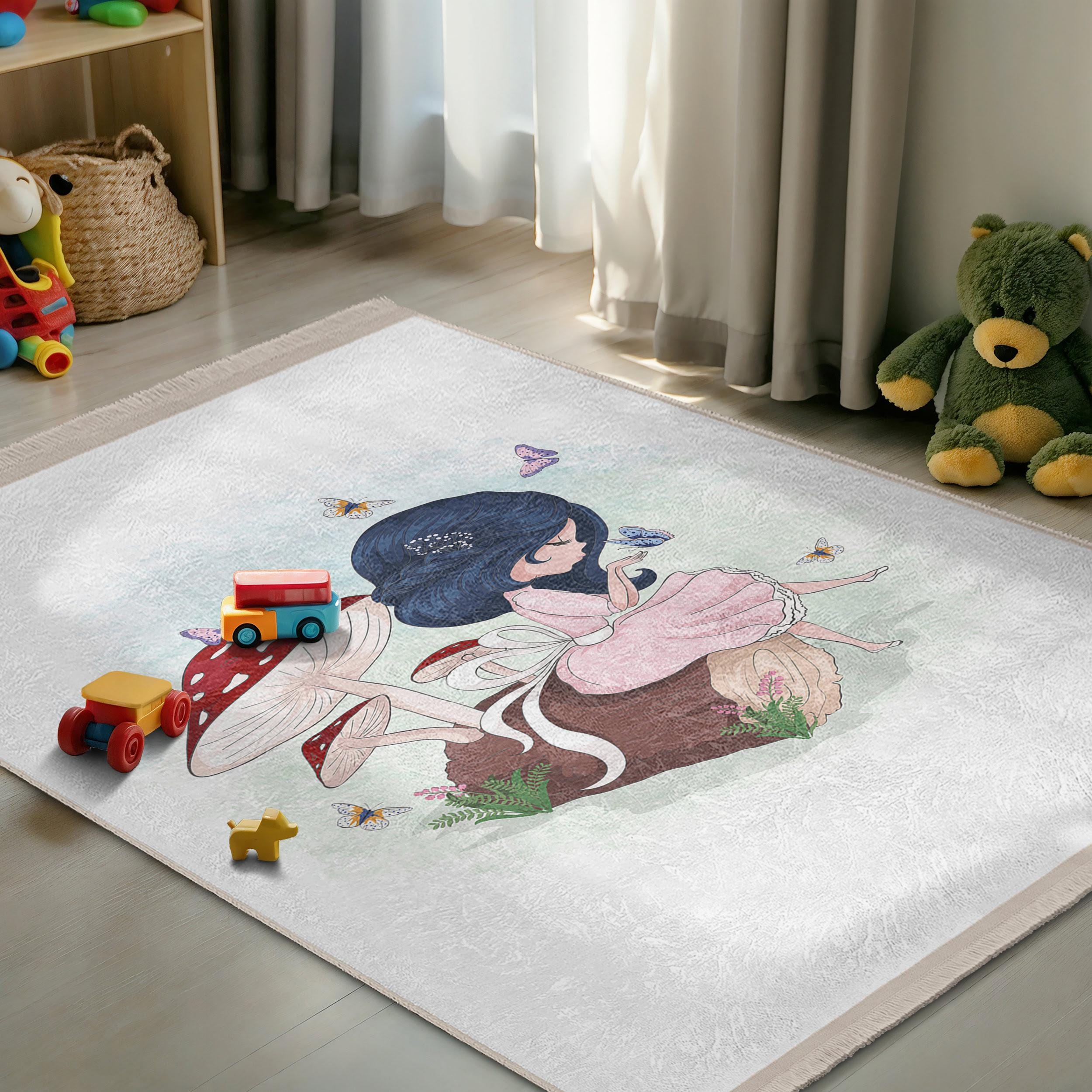 Fairy Blue Rug Mushroom Fairy Pink Dress Kids Room Rug-enchanted Forest Butterfly ...