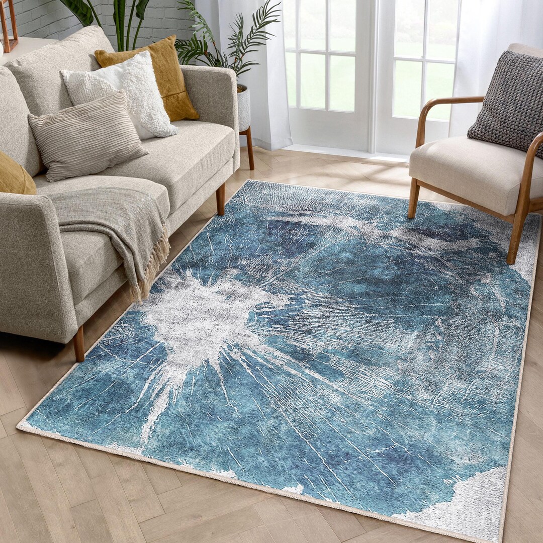 Modern Abstract Blue Rug - Contemporary Watercolor Area Carpet ...
