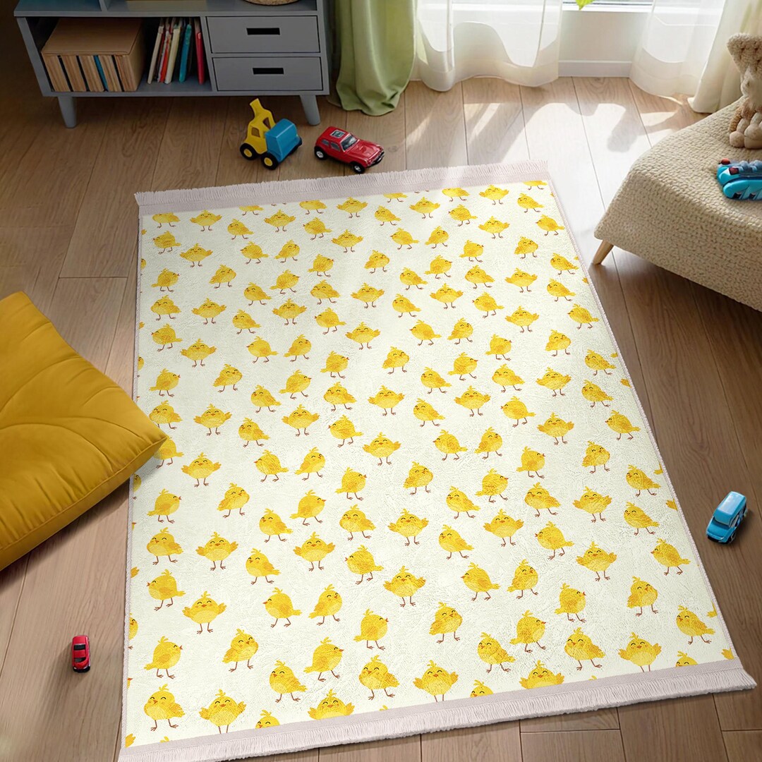 Yellow Chicks Design Kids Room Rug - Cute Baby Chickens Pattern Runner ...