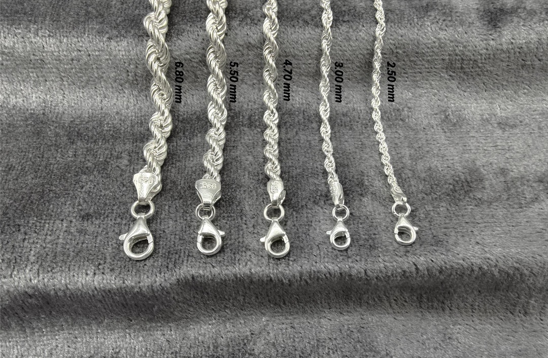 925 Sterling Silver Rope Chain Necklace for Women and Men, Real Silver ...