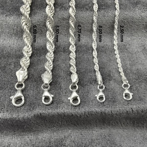 925 Sterling Silver Rope Chain Necklace for Women and Men, Real Silver Choker Chain, Pendant Jewelry, Unisex Silver Necklace Gift