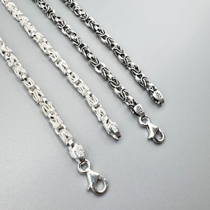 925 Sterling Silver Chain Necklace | Square Byzantine Pendant Jewelry for Men & Women | Unisex Silver Necklace Gift