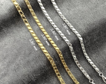 Sterling Silver Valentino Link Chain Necklace - Dainty Sparkly Oval Sequin Disc Choker Jewelry Gift Sequin Chain