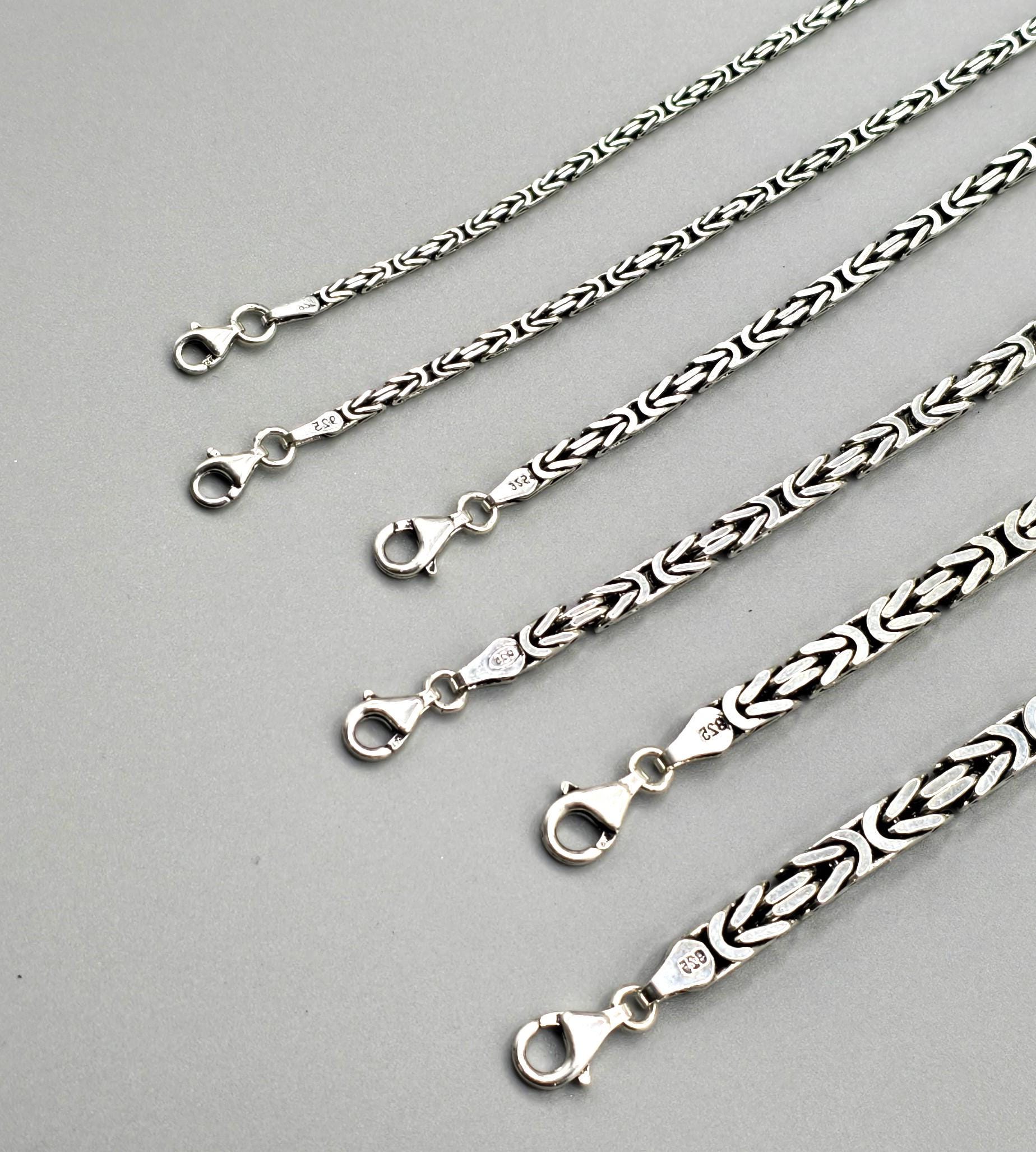 925 Sterling Silver Chain Necklace & Bracelet, Handmade Oxidized Byzantine Jewelry for Men Women, Viking Style