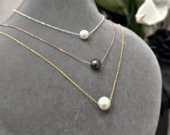 Pearl Necklace Gold - Dainty Single Pearl Necklace, Bridesmaid Gift & Wedding Jewelry, Gift for Her