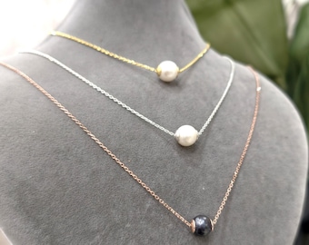 Delicado collar de una sola perla: collar minimalista de novia de agua dulce, regalo para el Día de la Madre.