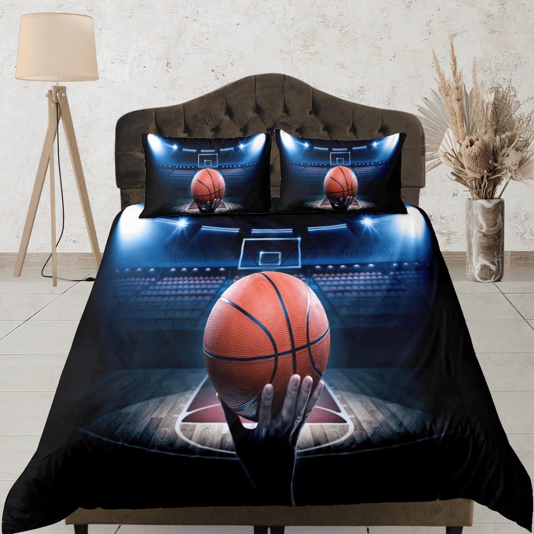 REALIN Basketball Bedding Basketball Court Backboard Sports Themed Duvet Cover Set Teenagers Boys Bed Sets,2/3/4PCS Microfiber Quilt Covers/Sheets/Pillow Shams,Twin/Full/Queen/King Size