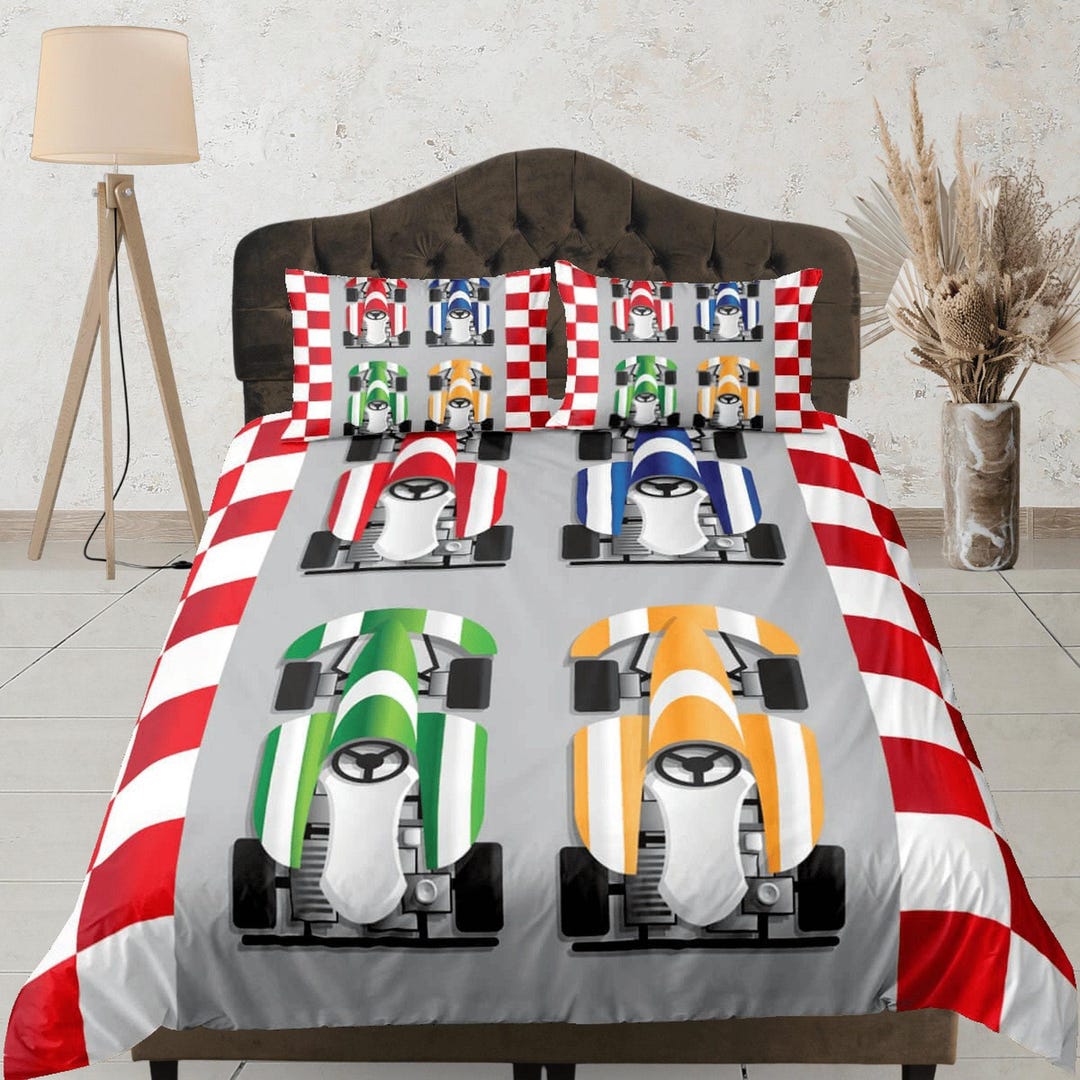 Vibrant Race Car Turbo Cotton Duvet Cover Set, Formula 1 Quilt Cover ...