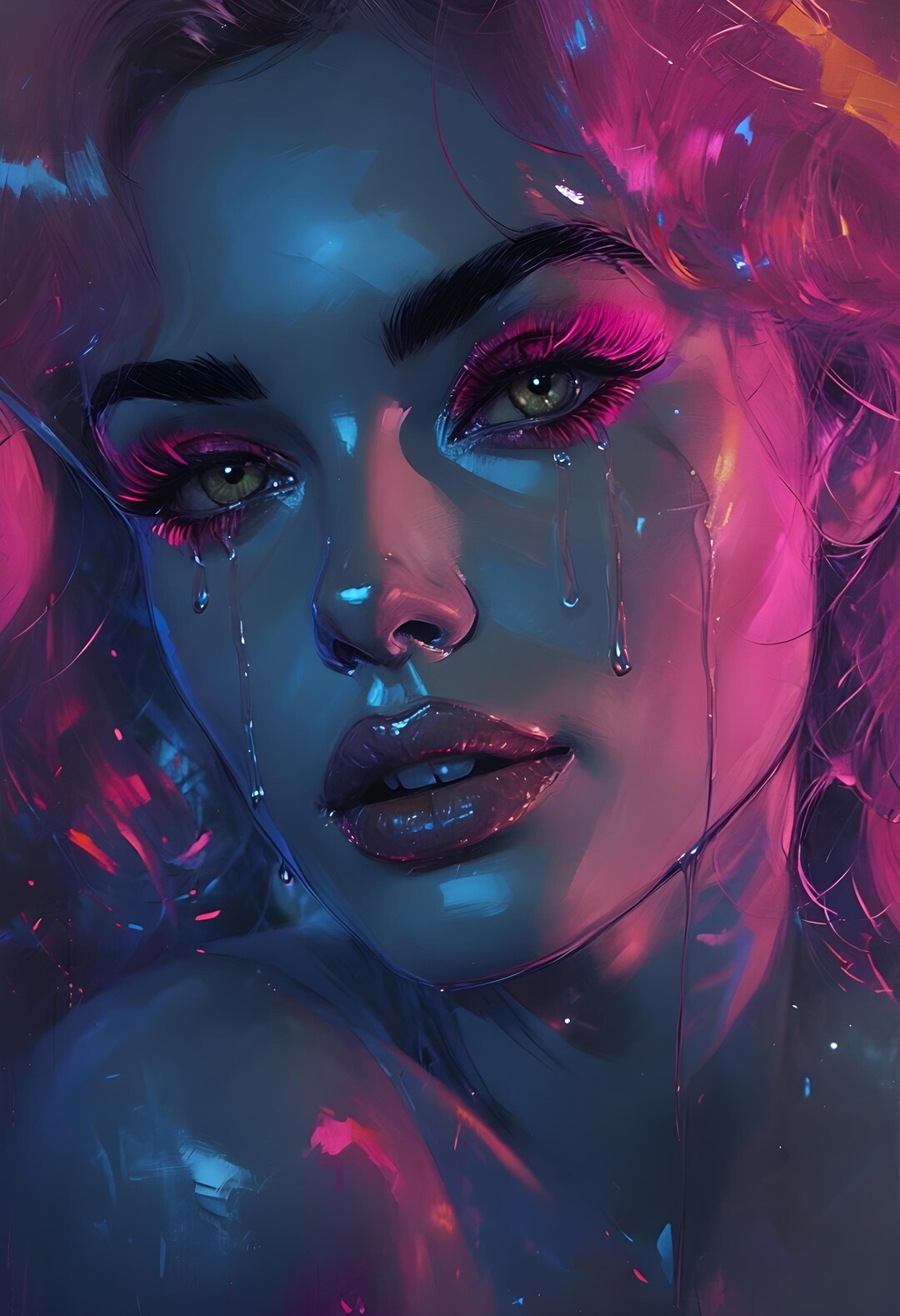 Abstract Crying Girl Portrait, Iridescent Tears, Digital Download ...