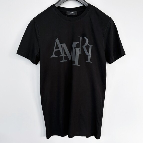 Amiri Black T-shirt With Black Matt Logo Print on Chest Size Amiri Black T-shirt With Black Matt Logo Print on Chest Size
