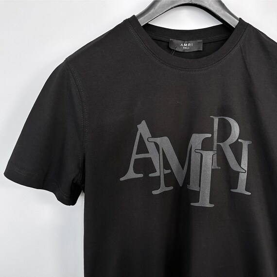 Amiri Black T-shirt With Black Matt Logo Print on Chest Size