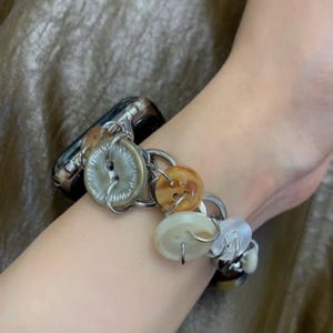 Vintage Button Beads Bracelet Apple Watch Band,Button Charm Bracelet for Smartwatch Band,Y2K Silver Watch Strap,Handmade Apple Watch Band