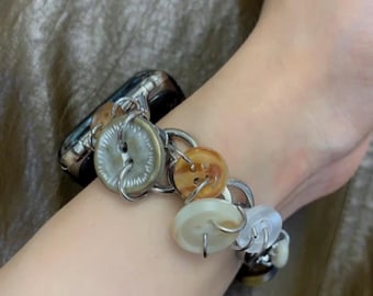 Bransoletka z koralikami w stylu vintage, pasek do zegarka Apple Watch, bransoletka z zawieszkami do smartwatcha, srebrny pasek do zegarka Y2K, ręcznie robiony pasek do zegarka Apple Watch