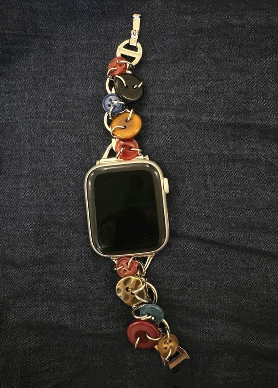 Colorful Button Beads Apple Watch Band,Red Button Charm Smartwatch Band,Y2K Silver Chain Watch Strap,Apple Watch Band,Punk Watch Band