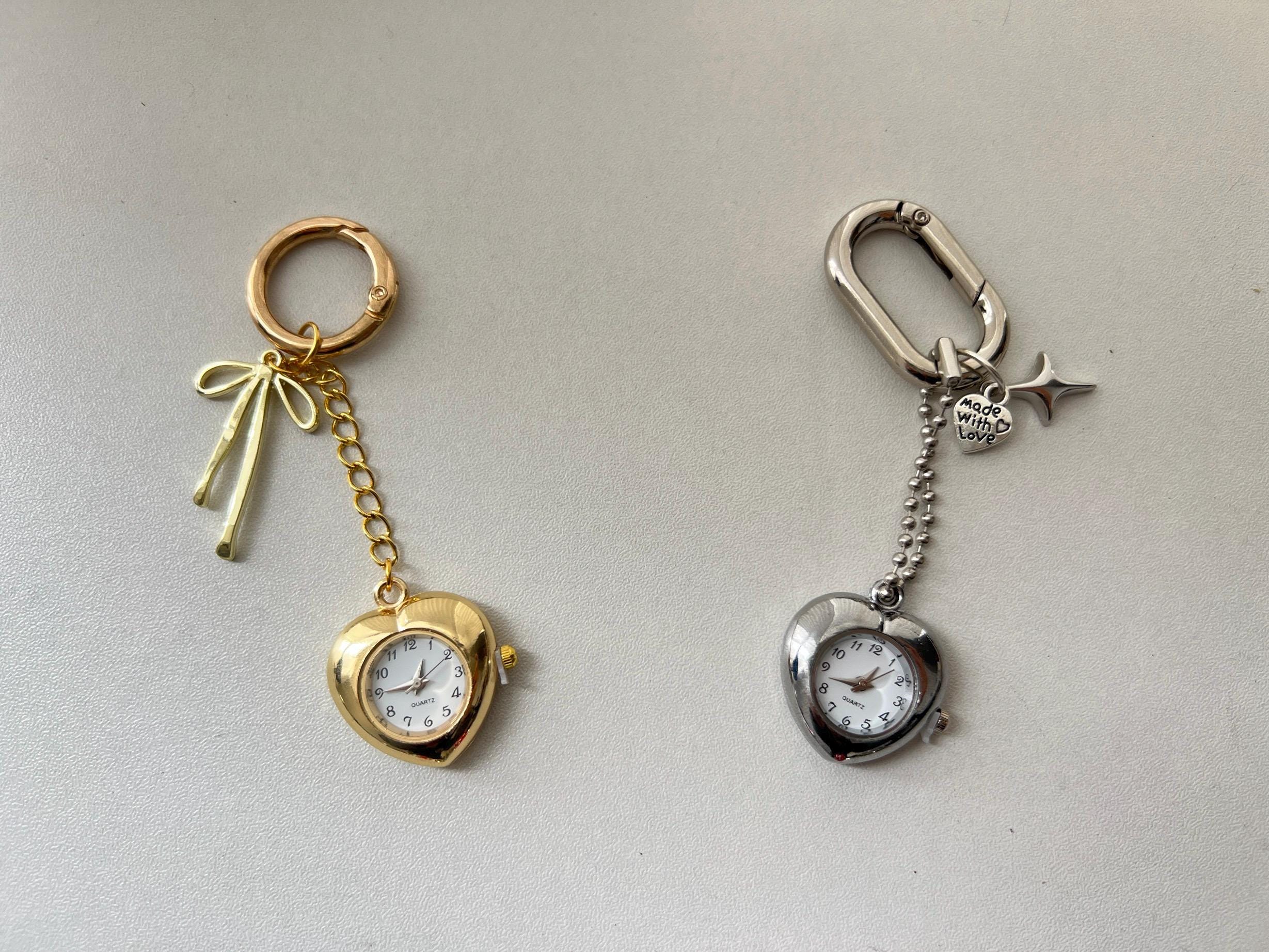 Silver Heart Quartz Watch Key Chain Y2K Heart Watch Keychain,star Charm Bag Accessory,gold Watch  main image 2