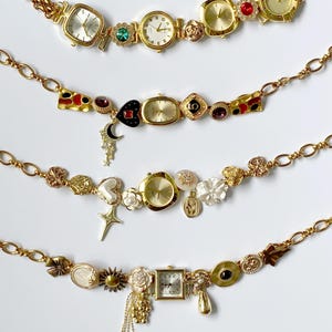 Vintage gold watch choker necklace,Y2K star charm choker,gold chain choker,grunge watch necklace,punk watch choker,unique gold watch gift