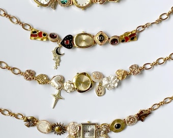 Vintage gold watch choker necklace,Y2K star charm choker,gold chain choker,grunge watch necklace,punk watch choker,unique gold watch gift