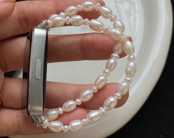 Süßwasserperle Apple Uhrenarmband,Elegante Perle Smartwatch Armband,Y2K Silber Huawei Uhrenarmband,Luxus Perle Uhrenarmband,Perle Uhrenarmband