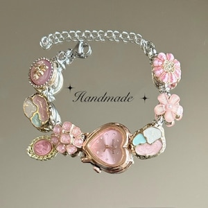 Vintage rosa Uhr Armband, Vintage Armbanduhr, Herz Uhr Armband, niedliches Bettelarmband, elegante Hochzeit Uhr, einzigartige Uhr Geschenk für sie