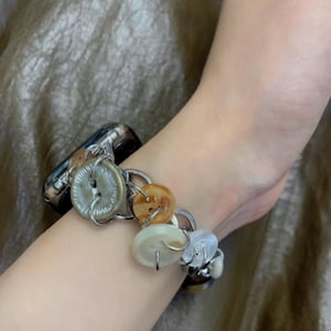 Vintage Button Beads Bracelet Apple Watch Band,Button Charm Bracelet for Smartwatch Band,Y2K Silver Watch Strap,Handmade Apple Watch Band