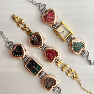 Retro punk red heart-shaped watch bracelet, three clock bracelets, grunge watch bracelet, Y2K jewelry, vintage unique watch jewelry gift