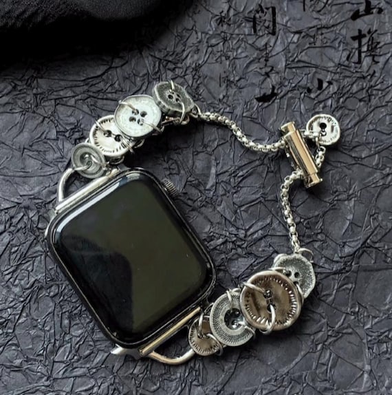 Retro Button Beads Apple Watch Band,Vintage Button Charm Smartwatch Band,Y2K Silver Watch Strap,Handmade Apple Watch Band,Punk Watch Band