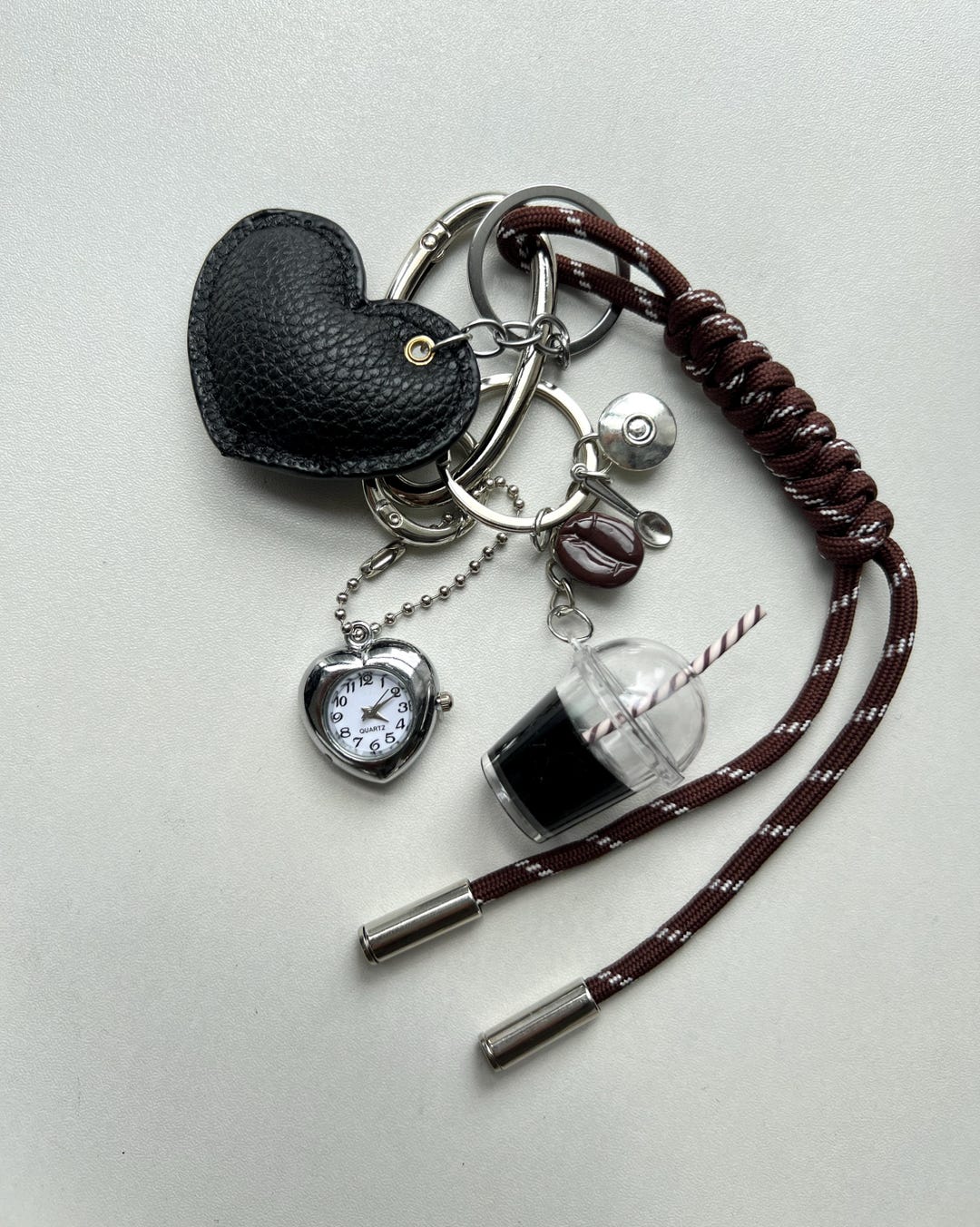 Keychain Y2k Rope Y2K Silver Heart Watch Keychain, Black Heart Keychain, Woven Rope Bag ...