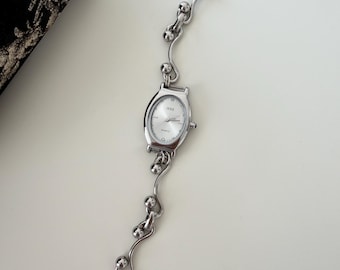 Elegant Silver Wrist Watch for Her,Trendy Silver Chain Bracelet,Vintage Watch Bracelet,Dignity Watch Bracelet,Wedding Jewelry,Christmas Gift