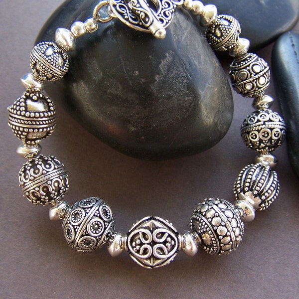 Nadia Bali Silver Bracelet - Sterling Silver Bali Beaded Bracelet