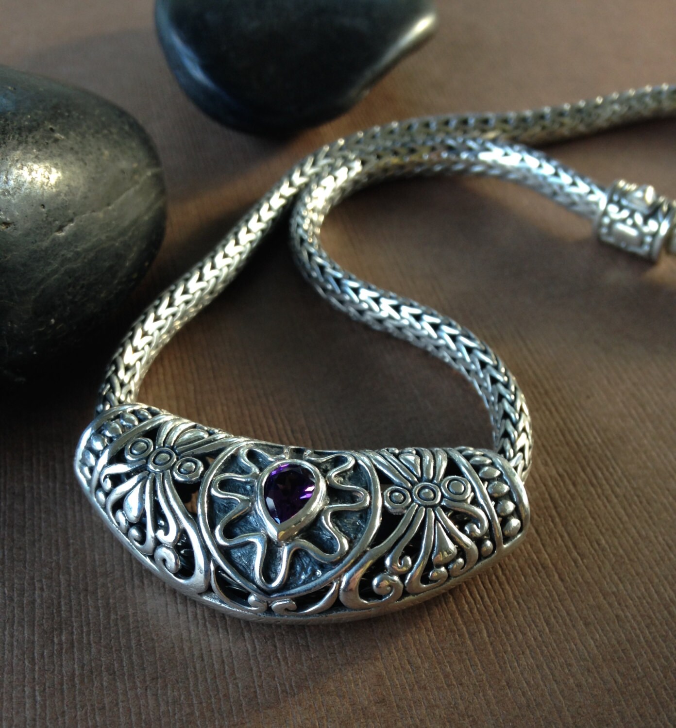 Large Bali Silver Slide Necklace Sterling Silver with Etsy