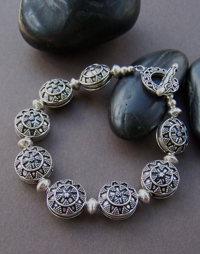 Lanelle Bali Silver Bracelet Sterling Silver Bali Beaded Etsy