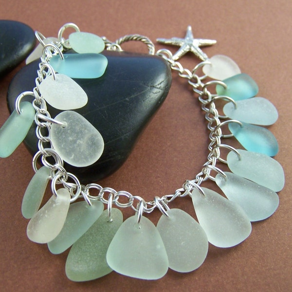 Sand Castle Charm Bracelet - Sea Glass Sterling Silver