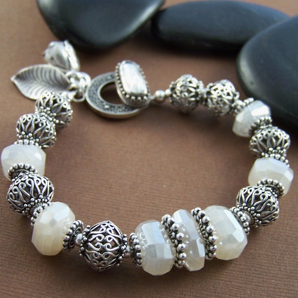 Reserved - October Bride Bracelet - Pearlized White Chalcedony Sterling Silver