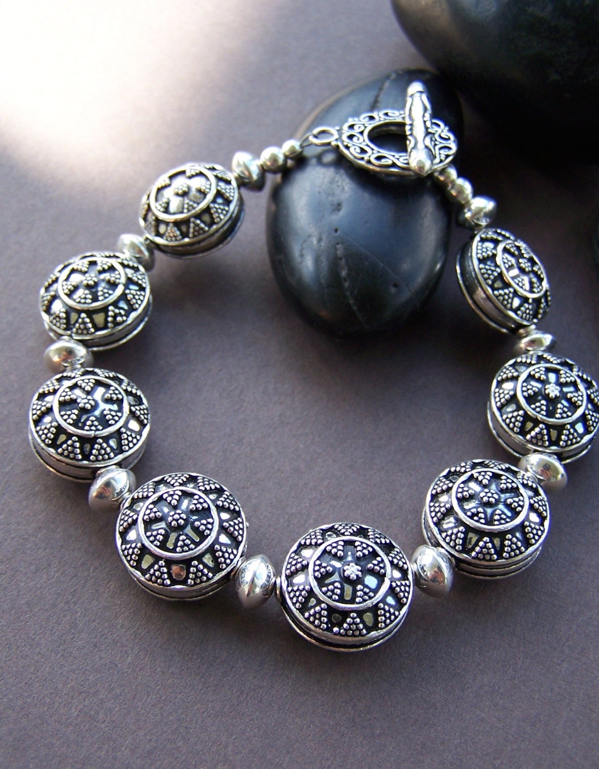 Lanelle Bali Silver Bracelet Sterling Silver Bali Beaded Etsy