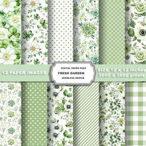 Carta digitale floreale verde acquerello, motivo floreale senza soluzione di continuità, carta per album primaverile, sfondo stampabile, lavoretti fai da te, estate