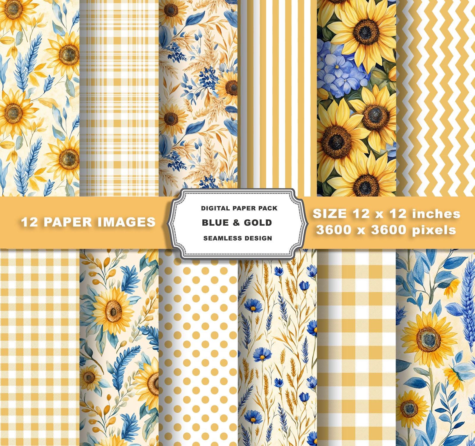 Watercolor Sunflower Digital Paper