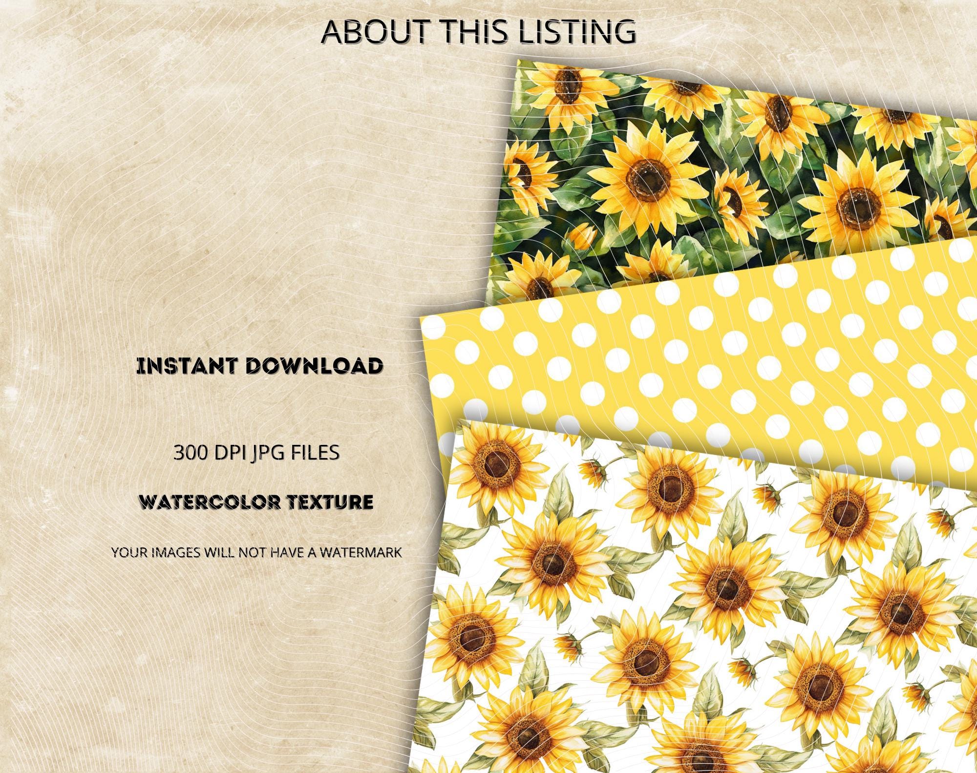 Watercolor Sunflower Digital Paper, Seamless Yellow Floral Pattern ...
