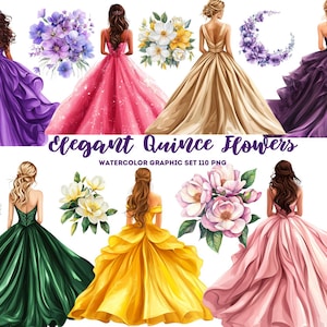 Aquarel Quinceañera Floral Elegance 110 Aquarel Quinceanera Cliparts digitale download clipart