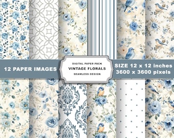 Watercolor Pastel Floral Digital Paper, Seamless Spring Background, Soft Flowers Pattern for Scrapbooking, Cards, Crafts, Shabby Chic