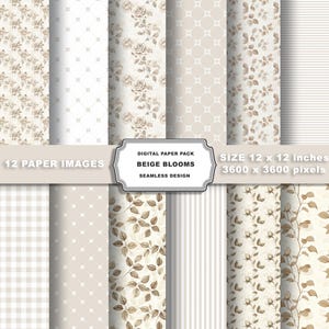 Vintage aquarel beige bloemen digitaal papier naadloos shabby chic afdrukbaar papier pak beige ditsy rozen plakboek romantisch patroon