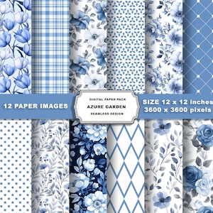 Watercolor Blue Floral Digital Paper, Floral Background, Scrapbooking Paper, Wedding Invitations, Instant Download, DIY Crafts, Printable