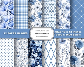 Watercolor Blue Floral Digital Paper, Floral Background, Scrapbooking Paper, Wedding Invitations, Instant Download, DIY Crafts, Printable