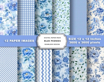 Watercolor Blue Floral Digital Paper, Seamless Pastel Pattern, Printable Background for Scrapbooking, Wedding Crafts, Cards & Projects